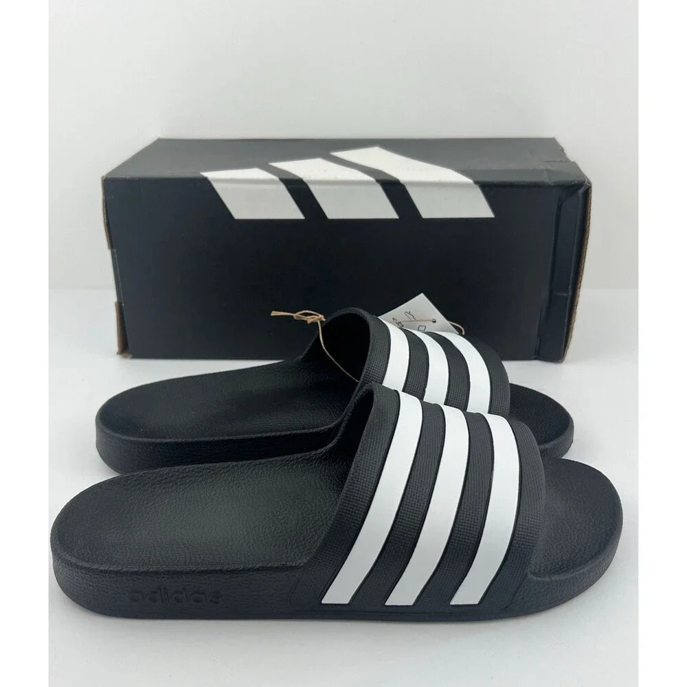 Adidas Adilette Aqua Unisex Slides Black White Stripes Mens 7 Womens 8  F35543